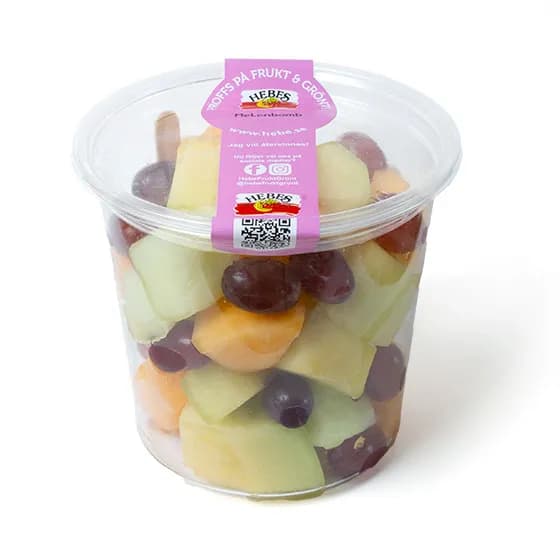 Melonbomb 450 g — bägare med melonbitar och druvor