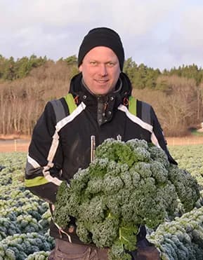 Mattias Gustavsson med famnen full av grönkål