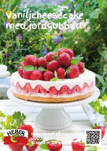 Receptskylt: Vaniljcheesecake med jordgubbar